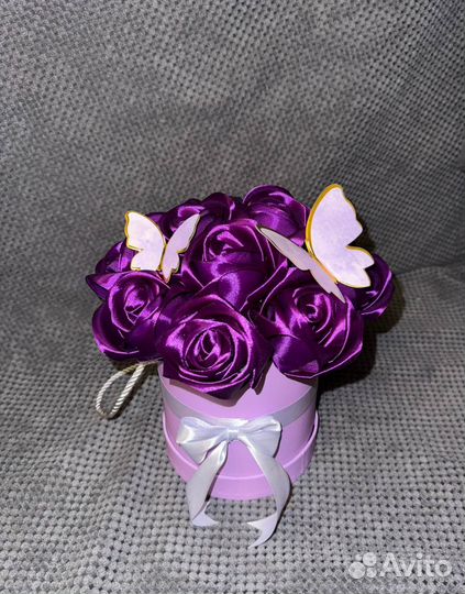 Букеты роз из атласных лент