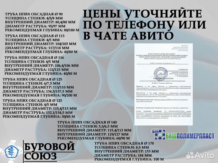 Обсадная труба 125x6/7,5x3000 нпвх башполимерпласт