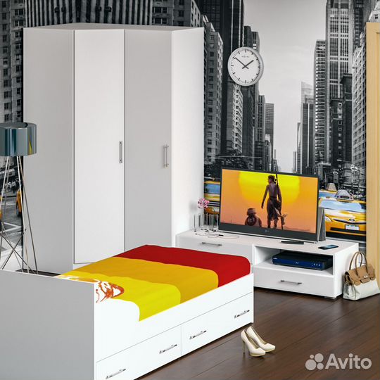 Мебель для спальни белая Стандарт № 4 Стандарт с кроватью 900 с ящиками, цвет белый, спальное место
