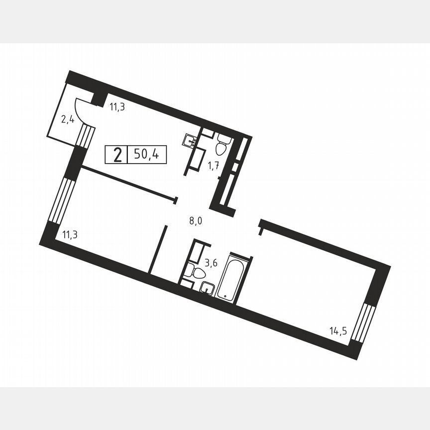 2-к. квартира, 50,4 м², 2/3 эт.