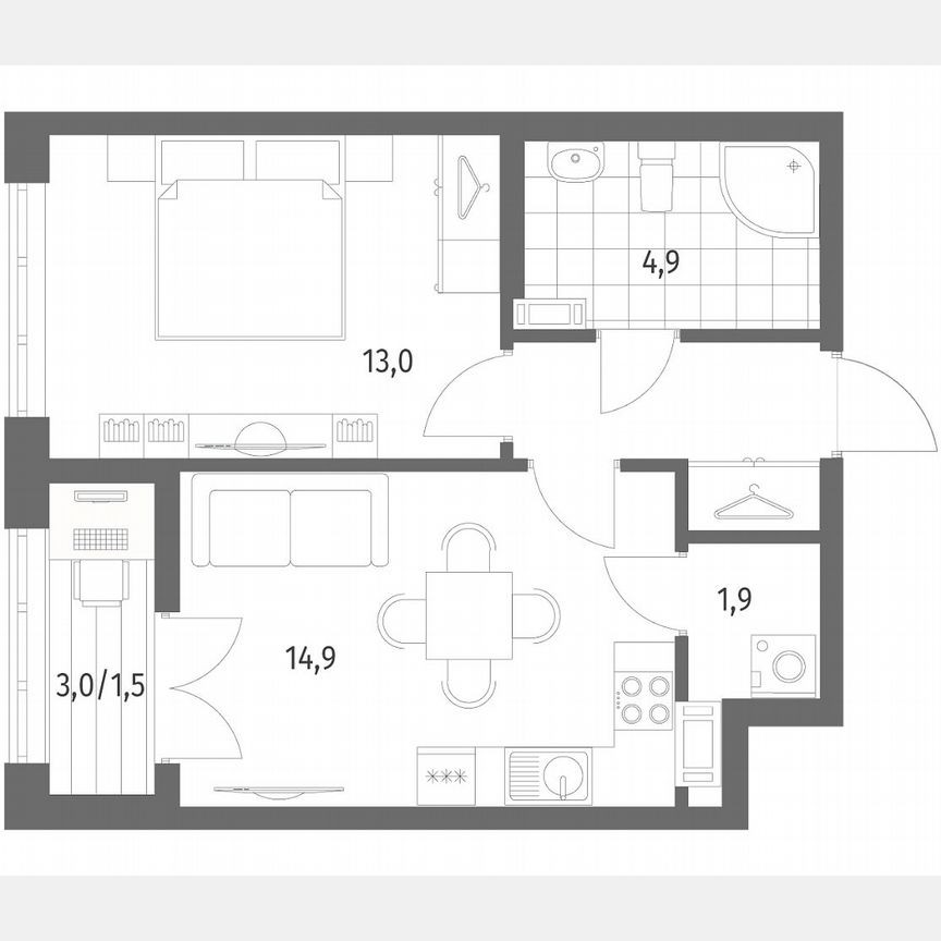 1-к. квартира, 40 м², 8/9 эт.