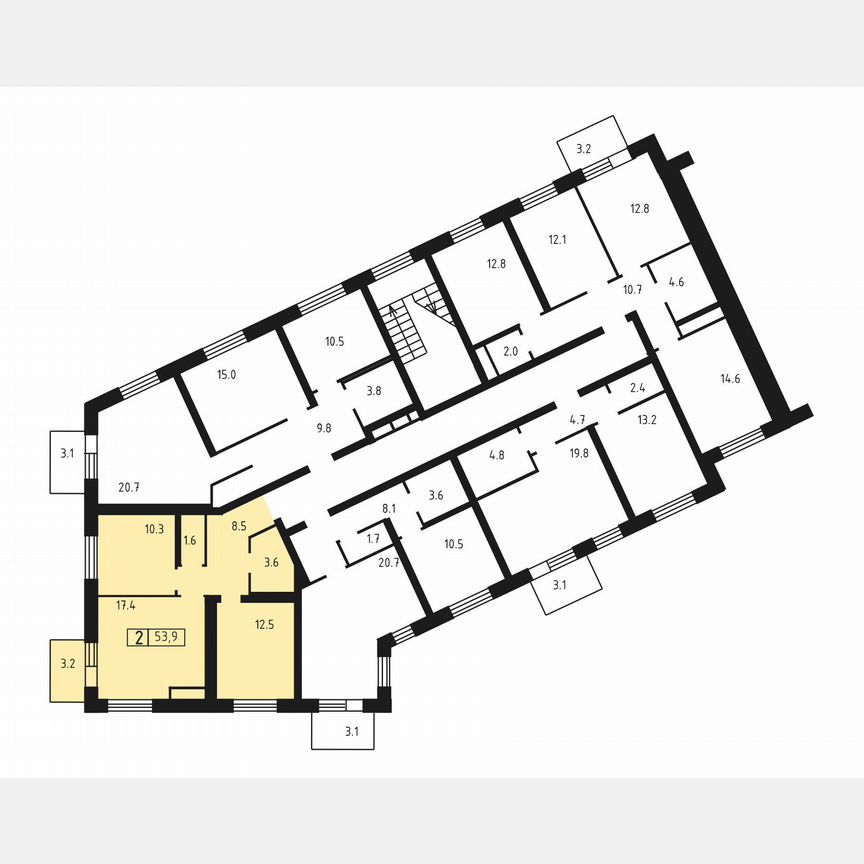 2-к. квартира, 53,9 м², 2/3 эт.