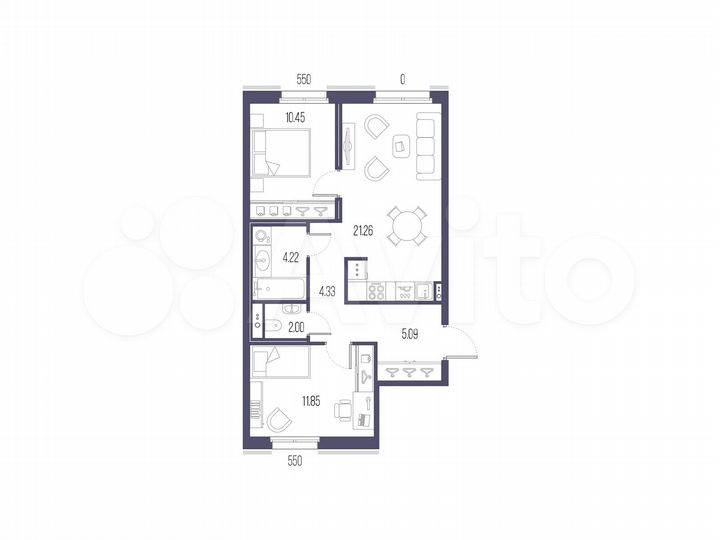 2-к. квартира, 59,2 м², 2/10 эт.