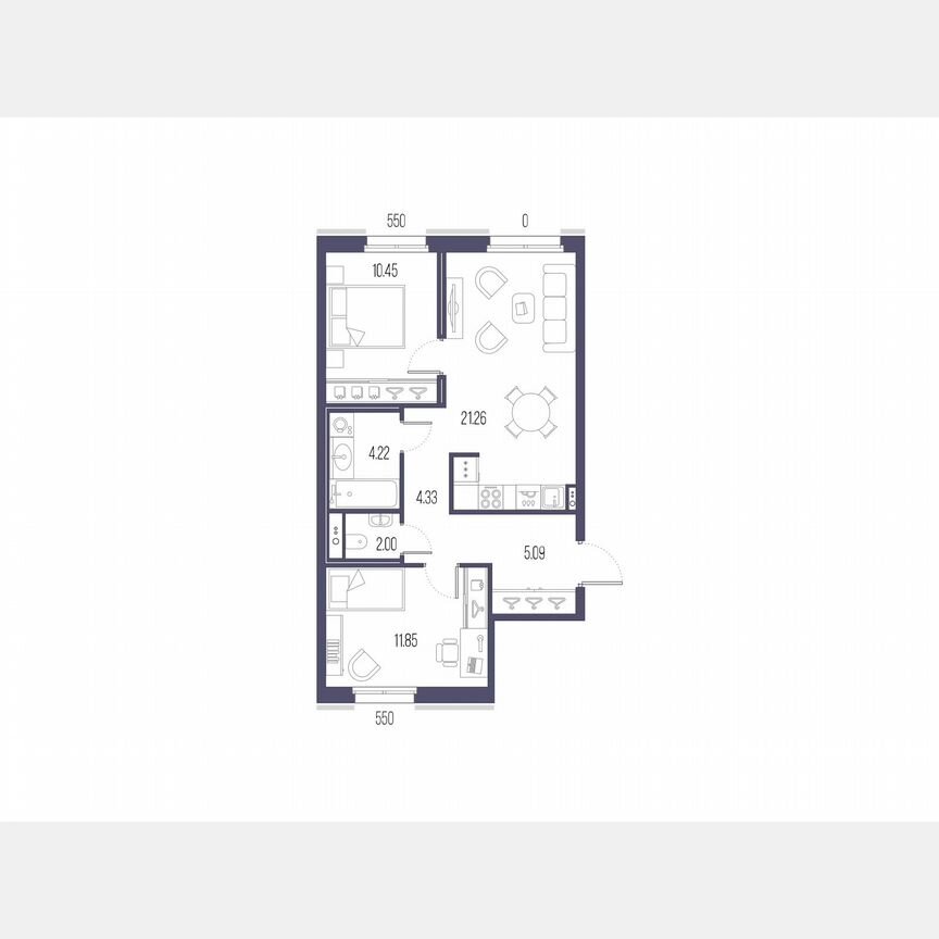 2-к. квартира, 59,2 м², 2/10 эт.
