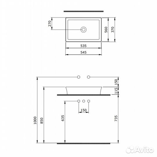 Раковина berges Ego SL накладная, 55x38 см, матов