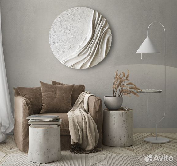 Круглая картина из ткани белого цвета на заказ