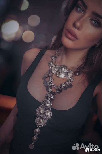 Чокер посеребренный длинное колье восточное