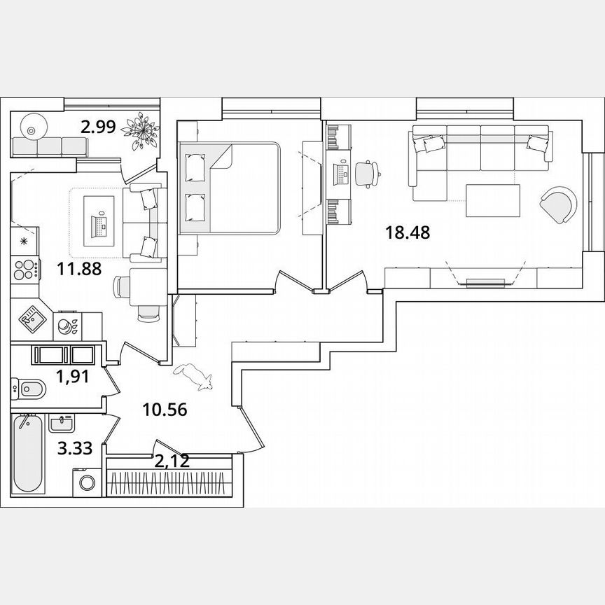 2-к. квартира, 60,3 м², 19/22 эт.