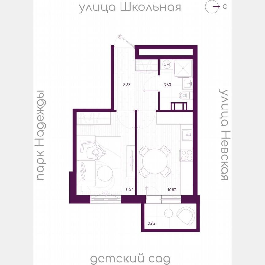 1-к. квартира, 32,3 м², 5/5 эт.