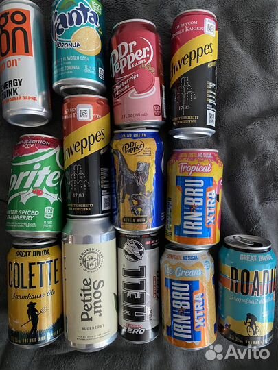 Пустые коллекционные банки из под напитков