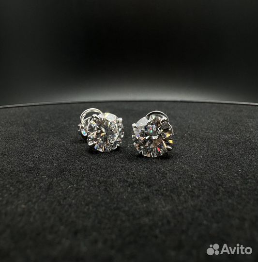 Серьги пусеты по 3.5ct, D, vvs2, CVD, IGI