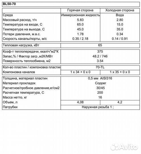 Теплообменник для майнинга - 65 кВт., (BL50-70)