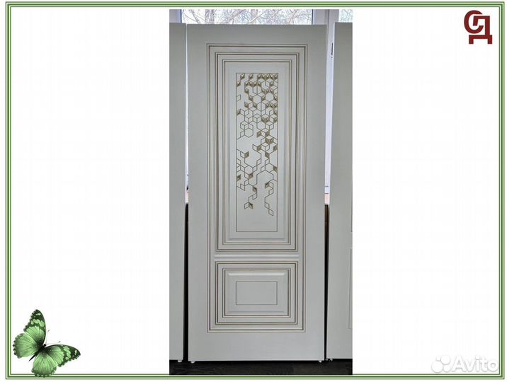 Дверь межкомнатная белая эмаль патина белое золото