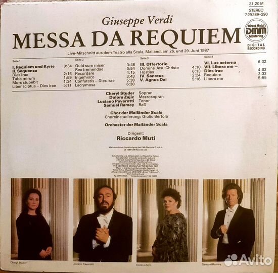 Виниловая пластинка германия verdi messa DA requie