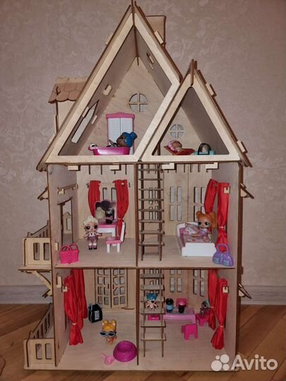 Кукольный домик 3 этажа деревянный