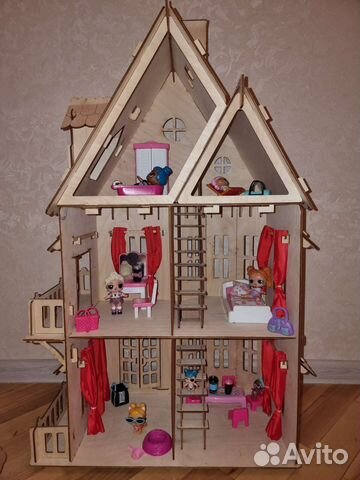 Кукольный домик 3 этажа деревянный