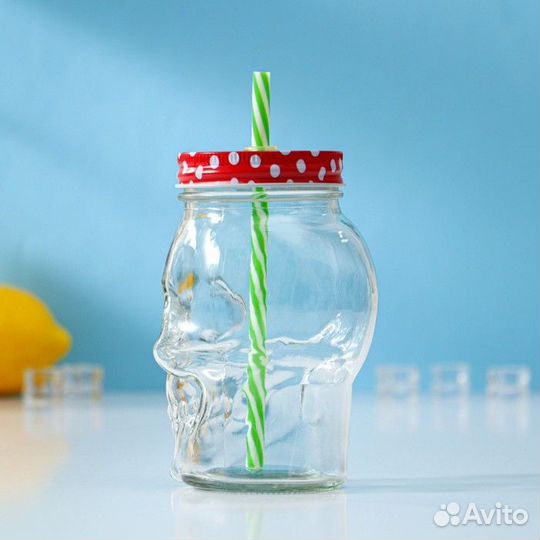 Банка стеклянная с крышкой и трубочкой Доляна «Чер