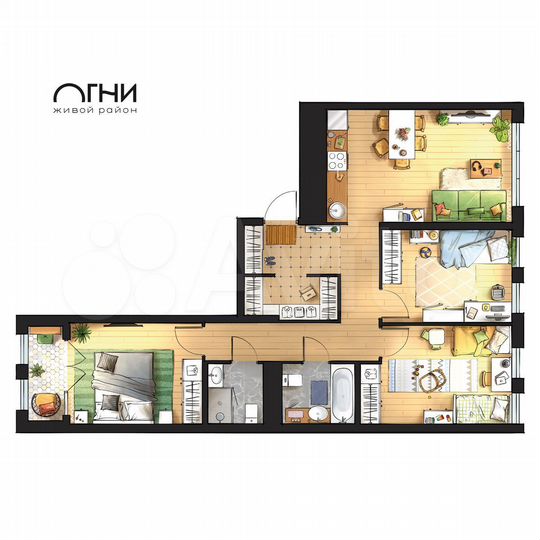 3-к. квартира, 73,4 м², 2/5 эт.