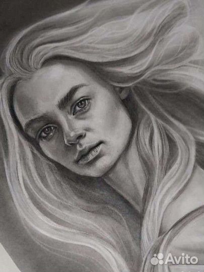 Портрет по фото карандашом, углем