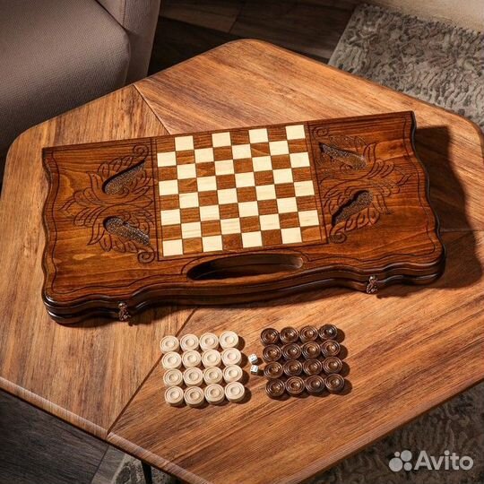 Нарды ручной работы 'Орел со змеей', глубокая резк