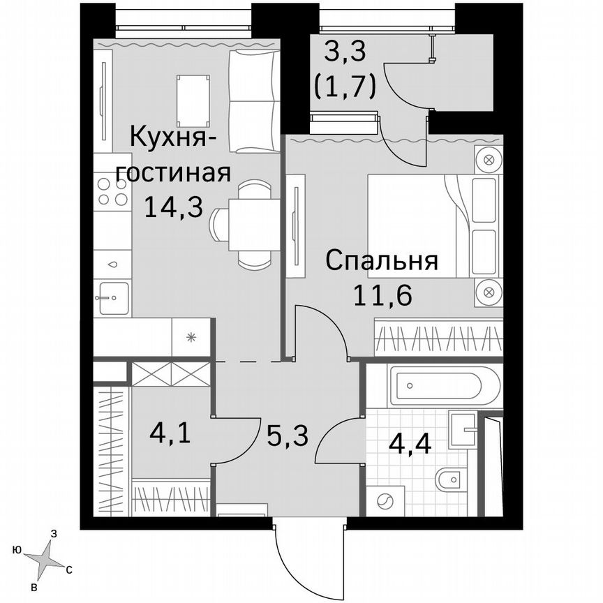 1-к. квартира, 41,8 м², 42/42 эт.