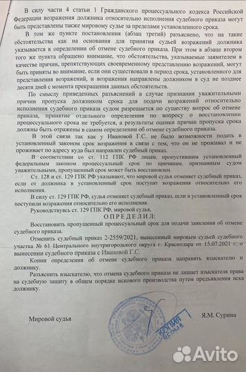 Отмена судебного приказа. Снятие ареста и запрета