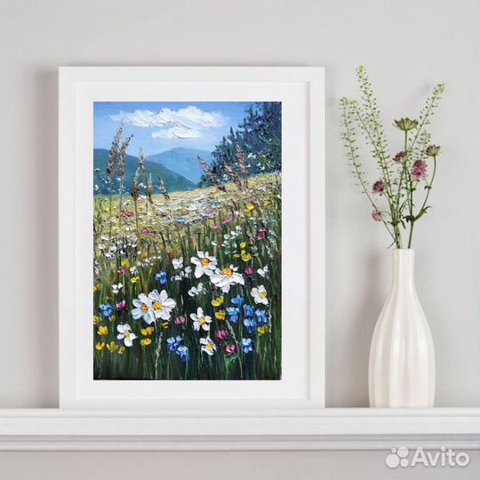 Картина Маслом Пейзаж Полевые Цветы