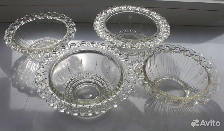 Старинные ажурные вазочки цветное стекло СССР