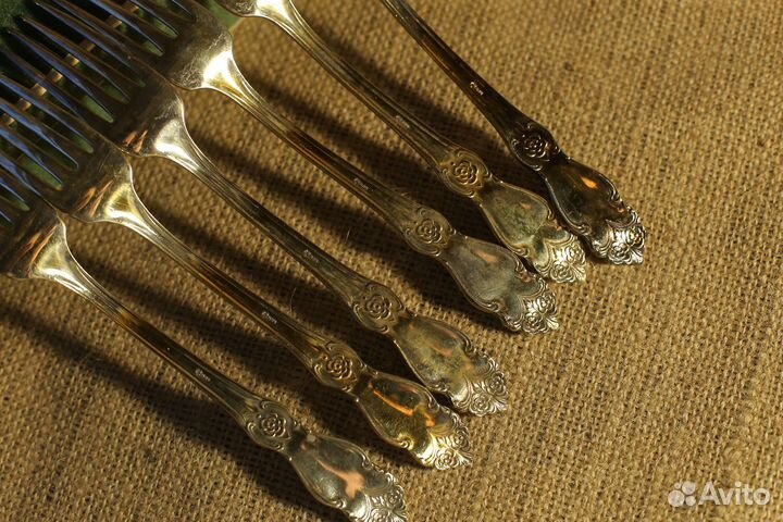 Набор Ложки Вилки Мельхиор Роза Золочение мнц