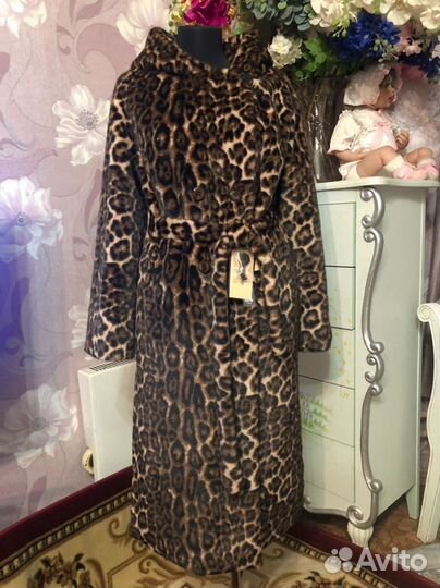 Шуба леопардовая экомех. Люкс