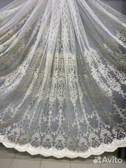 Тюль люкс цвета мягкое золото. Новый