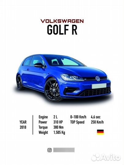 Постер на стену интерьерный Volkswagen Golf R