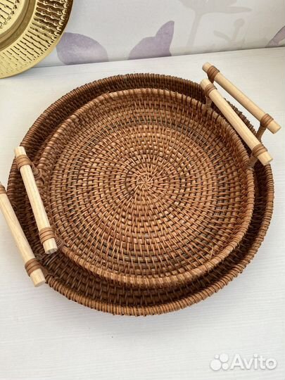 Плетеный поднос из ротанга, зеркальный поднос