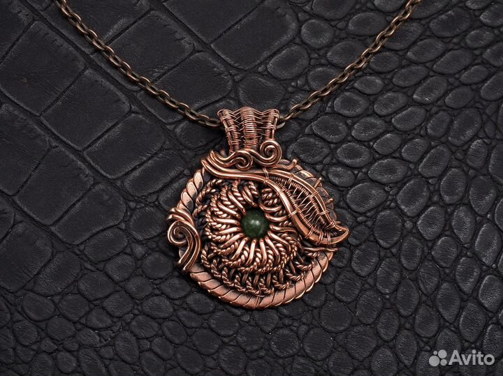 Кулон Агат Медь Античный стиль Дизайн WireWrapArt