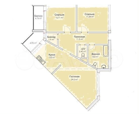 3-к. квартира, 100 м², 2/4 эт.