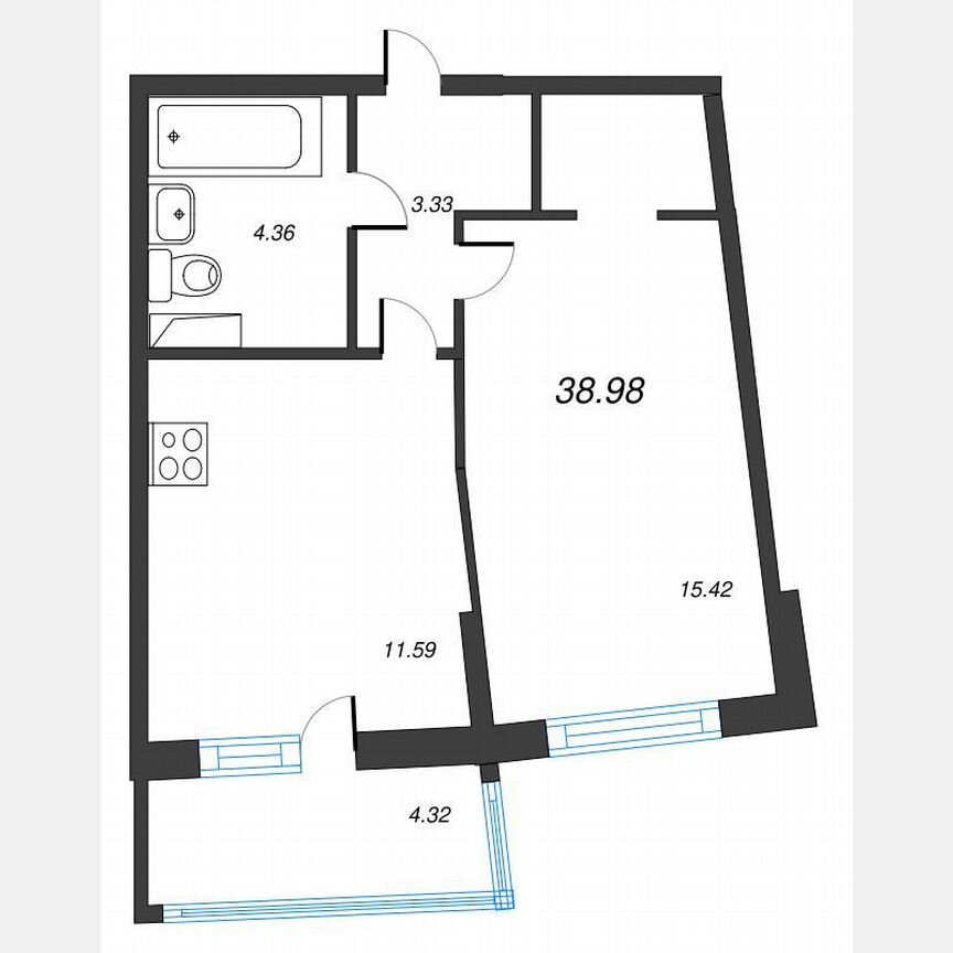 1-к. квартира, 41,7 м², 10/22 эт.