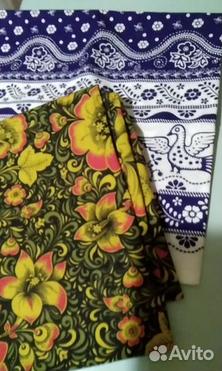 Ткань полулен расцветка Гжель, хохлома, от 2 м