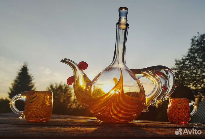 Ликерный набор стекло (штоф и 3 кружки)