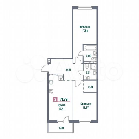 2-к. квартира, 71,8 м², 5/16 эт.