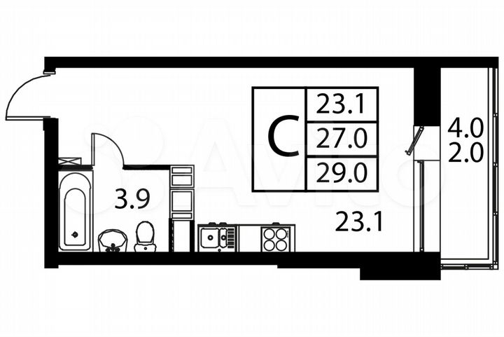 Квартира-студия, 29 м², 3/12 эт.