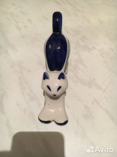 Фигурка кошки гжель синяя Советская
