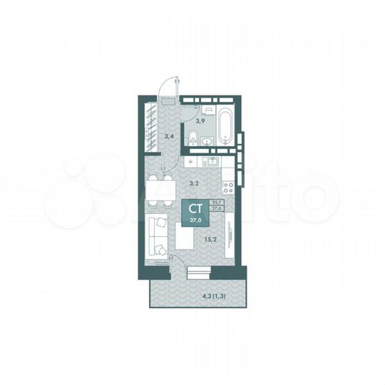 Квартира-студия, 27 м², 8/16 эт.
