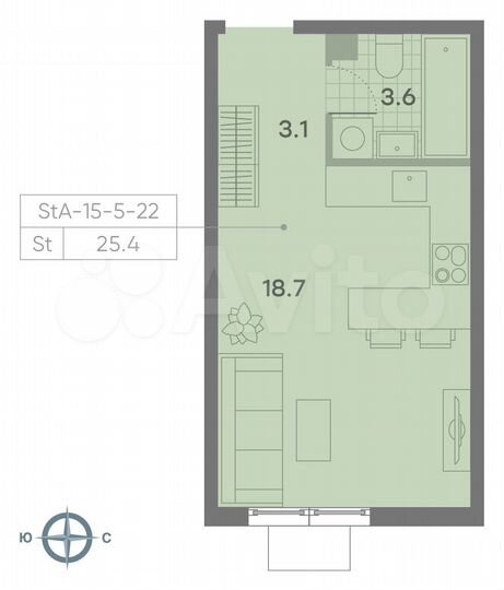 Квартира-студия, 25,4 м², 11/23 эт.