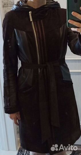 Кожаный плащ-пальто 44-46 р