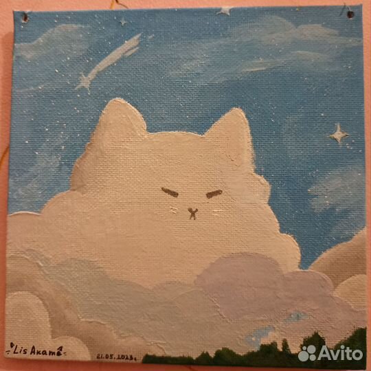 Котоблако. Мимимилая картина 15*15 см
