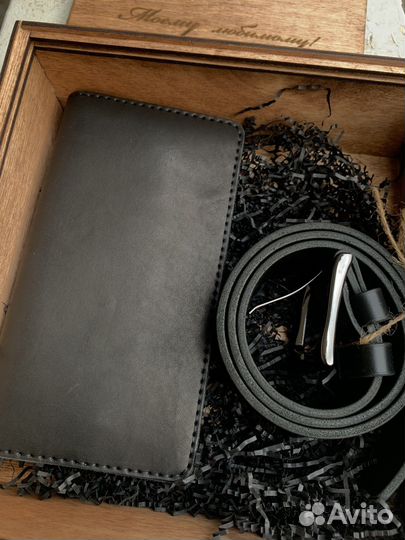 Подарочный набор для мужчины ремень портмоне кожа