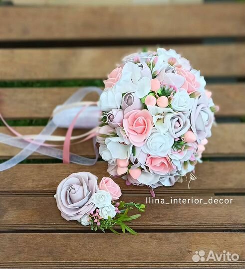 Свадебный букет - дублёр + бутоньерка