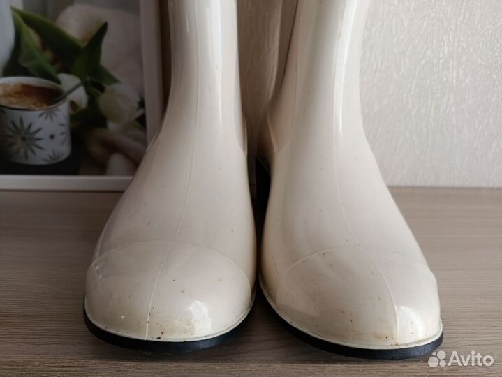 Резиновые сапоги женские р 37 на каблуке белые