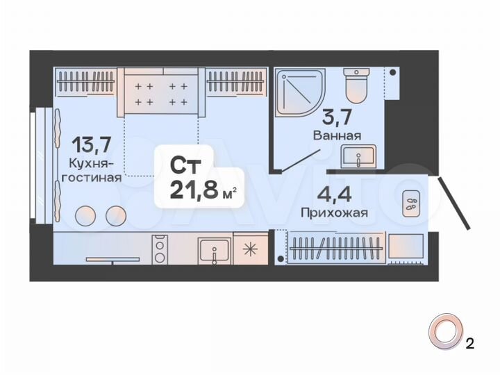 Квартира-студия, 21,8 м², 12/23 эт.