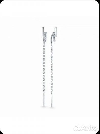 Серьги протяжки, родированное серебро с фианитами